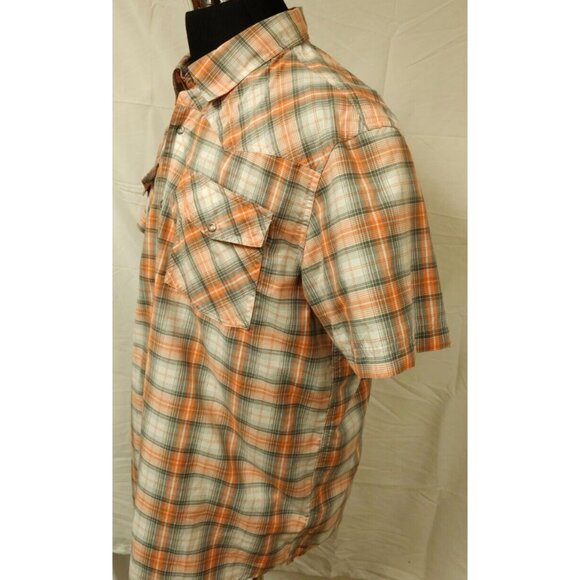 Magellan Fish Gear Mag Wick Mens Large Plaid Orange Metal Snap Vented Hike Shirt - Picture 5 of 12